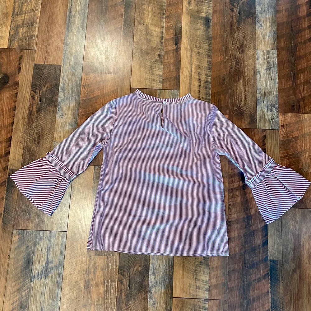 TALBOTS Mixed Striped Flounce Sleeve Ruffle Top - Picture 10 of 10